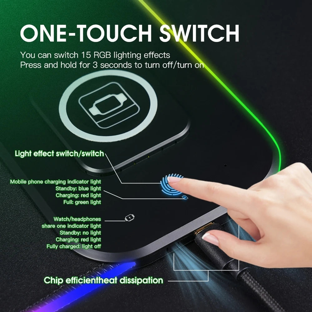 3-in-1 RGB Wireless Charging Gaming Mouse Pad