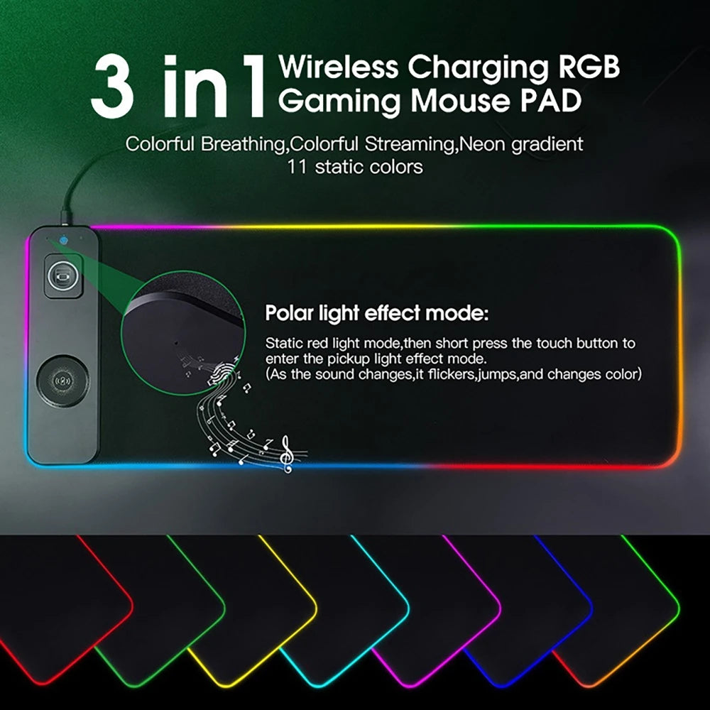 3-in-1 RGB Wireless Charging Gaming Mouse Pad