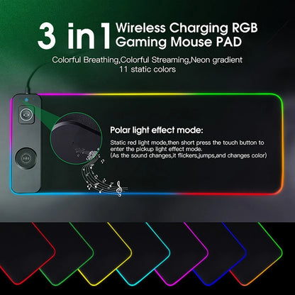 3-in-1 RGB Wireless Charging Gaming Mouse Pad